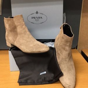 Prada , suede taupe booties